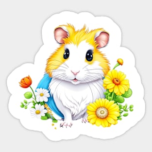 Cute Hamster with colorful flowers Sticker